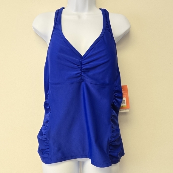 Speedo Shirred Racerback Tankini Swim Top Bora Bora Blue 14 - Picture 2 of 10